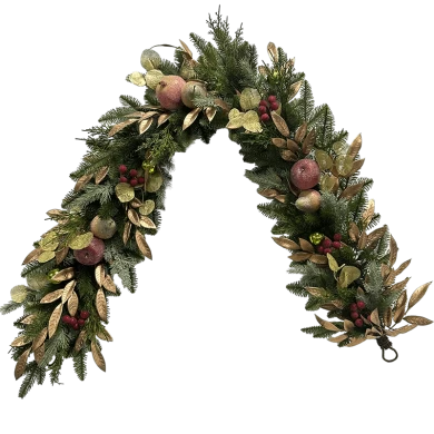 Senmasine 26-Zoll-Weihnachtsfruchtkranz mit roten Beeren und goldenen Blättern, Tannennadelzweig, Hängedekoration für die Haustür