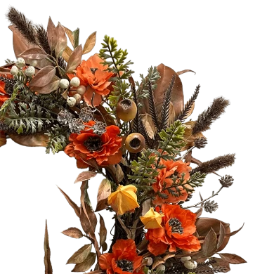 Senmasine 24 Zoll künstlicher Papaverblumen-Herbstkranz zum Aufhängen an der Haustür, Herbsternte-Dekoration