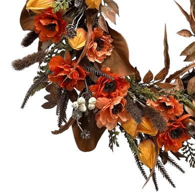 Senmasine 24 inch Artificial Papaver Flower Autumn Wreath For Front Door Hanging Fall Harvest Decor