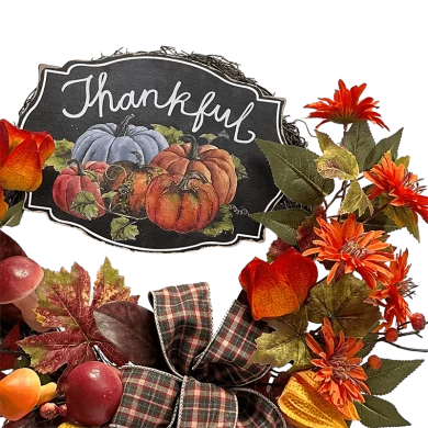 Senmasine 24 Inch Autumn Thanksgiving Wreath With Thankful Sign Artificial Mushroom Flowers Bows Fall Harvest Berries