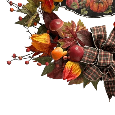 Senmasine 24 英寸秋季感恩节花环带感恩标志人造蘑菇花蝴蝶结秋季收获浆果