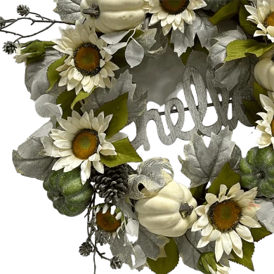 Corona di zucca del Ringraziamento Senmasine da 24 pollici con pigna glitterata bianca, segno di saluto, decorazioni autunnali