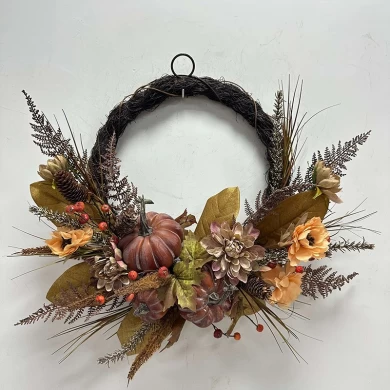 Corona de cosecha Senmasine de 22 pulgadas con flores artificiales de Dalia, calabaza de otoño, hojas de Acción de Gracias, piña