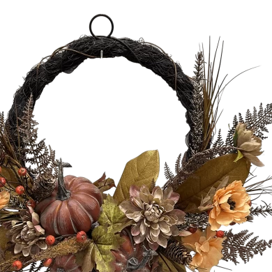 Senmasine Coroa de colheita de 22 polegadas com flores artificiais de dália, abóbora de outono, folhas de ação de graças, pinha