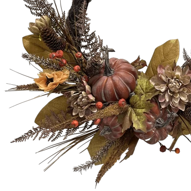 Senmasine Couronne de récolte de 22 pouces avec fleurs de dahlia artificielles, citrouille d'automne, feuilles de Thanksgiving, pomme de pin