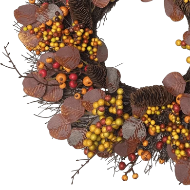 Senmasine 22 英寸人造桉树秋季花环带红色浆果松果秋季收获悬挂装饰