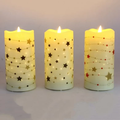 Senmasine senza fiamma candela a LED stampa albero di Natale stella motivo floreale