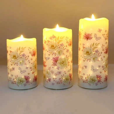 Flammenloses LED-Kerzenset von Senmasine mit Blumen- und Hirschmuster