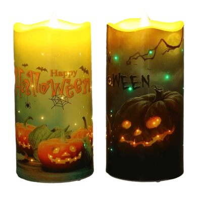 Senmasine Беспламенная светодиодная свеча с принтом тыквы на Хэллоуин