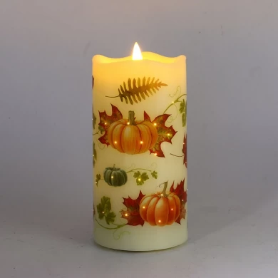 Flammenlose LED-Kerze von Senmasine mit Halloween-Kürbismuster
