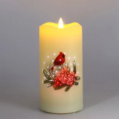 Senmasine flackernde LED-Kerzen, die roten Vogel-Auto-Blumen-Kranz-Muster-Kugel-Lampenkopf drucken