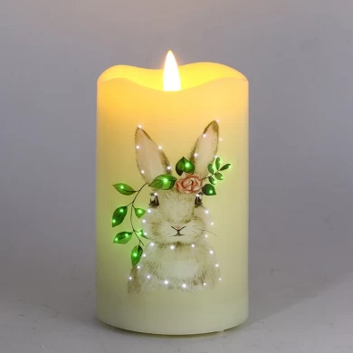 Velas Led de Pascua de conejo Senmasine, vela parpadeante de fibra óptica de plástico sin llama, cera Real