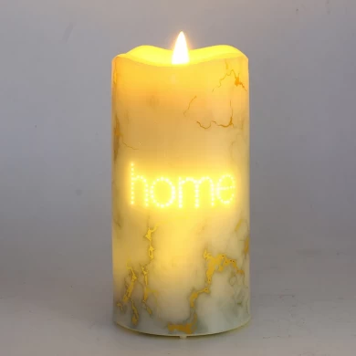 Senmasine flammenlose Echtwachs-LED-Kerzen, 7,5 x 15 cm, Kugellampenkopf, Kerzendruck, Buchstabenmuster