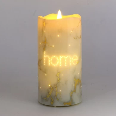 Senmasine flammenlose Echtwachs-LED-Kerzen, 7,5 x 15 cm, Kugellampenkopf, Kerzendruck, Buchstabenmuster