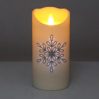 Senmasine TPR مصباح رئيس الشموع الألياف البصرية وميض طباعة الثلج نمط عديمة اللهب بقيادة شمعة الشمع