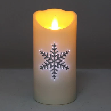 Senmasine TPR lámpara cabeza velas fibra óptica parpadeo impresión copos de nieve patrón sin llama vela Led cera