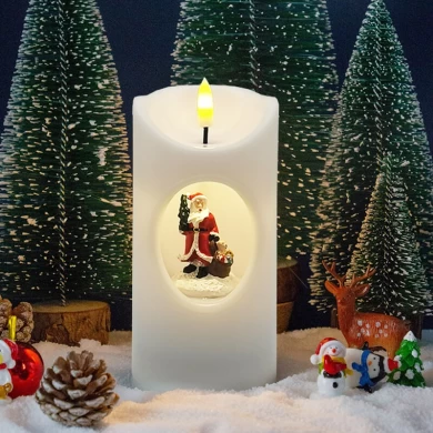 Senmasine Świąteczne świece Led Muzyczna scena obrotowa Bezpłomieniowa świeca 7,5 * 15 cm