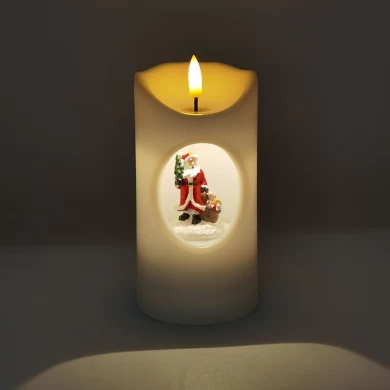 Senmasine Candele natalizie a LED Scena rotante musicale Candela senza fiamma 7,5 * 15 cm