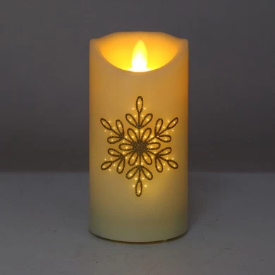 Senmasine 7.5*15cm TPR Soft Rubber Lamp Head Candles Print Snowflakes Pattern Plastic Fiber Optic Led Flameless Candle