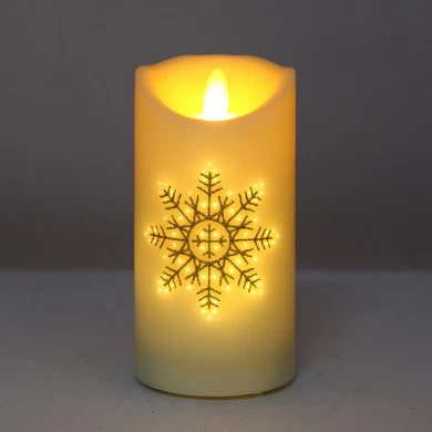 Senmasine 7,5*15 cm TPR Weichgummi Lampenkopf Kerzen Drucken Schneeflocken Muster Kunststoff Fiber Optic Led Flammenlose Kerze