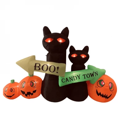Senmasine-gato negro inflable para Halloween, con luces Led integradas, decoración de fiesta para patio interior y exterior