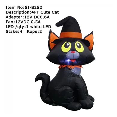 Senmasine-gato negro inflable para Halloween, con luces Led integradas, decoración de fiesta para patio interior y exterior