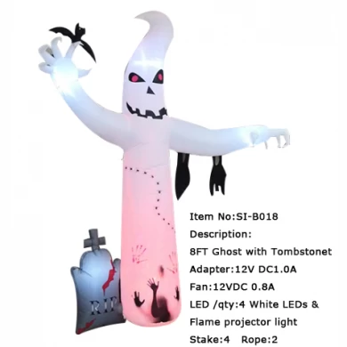 Senmasine Blow Up Halloween Inflatable Ghost With Built-in Led Flame Projector Light Outdoor Party Spooky Decorative