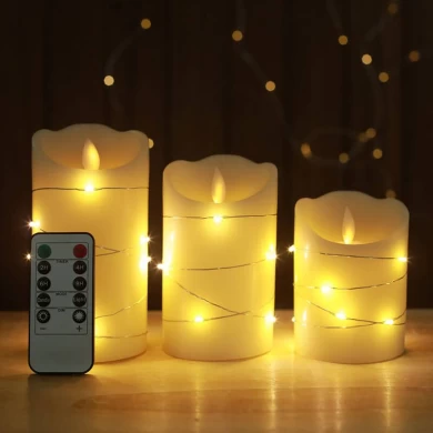 Senmasine 3 шт. беспламенные свечи с батарейным питанием, таймер дистанционного управления, мигающее пламя, настоящие восковые светодиодные свечи