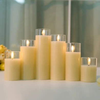 Senmasine 5PCS Glass Flameless Candles with Remote Battery Flickering Real Wax Wick LED Candle