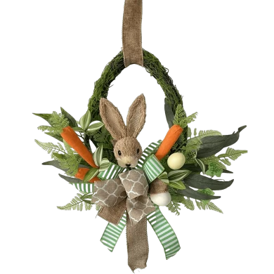 Corona de conejo de Pascua Senmasine con hojas artificiales, lazos de cinta de zanahoria, conejito de 16 pulgadas, 20 pulgadas, 24 pulgadas y 26 pulgadas