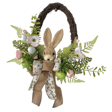 Corona de conejo de Pascua Senmasine con hojas artificiales, lazos de cinta de zanahoria, conejito de 16 pulgadas, 20 pulgadas, 24 pulgadas y 26 pulgadas