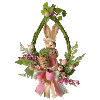 Senmasine 复活节兔子花环带人造叶胡萝卜丝带蝴蝶结兔子 16 英寸 20 英寸 24 英寸 26 英寸