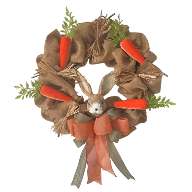 Corona de Pascua de conejo Senmasine de 22 pulgadas y 24 pulgadas con huevo de Pascua, lazos de cinta mezclados, hojas artificiales, decoración de zanahoria