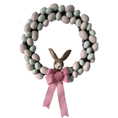 Senmasine 22inch 24inch Rabbit Easter Wreath With Easter Egg Mixed Ribbon Bows Artificial Leaves Carrot Decoration