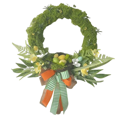 Senmasine Easter Decoration Wreath For Front Door Mixed Egg Artificial Leaves Flowers Ribbon Carrot 22inch 24inch
