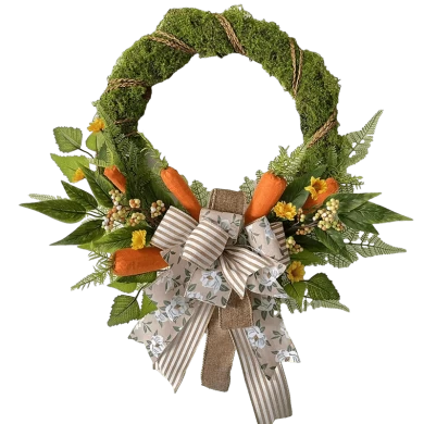 Corona decorativa de Pascua Senmasine para puerta delantera, huevos mezclados, hojas artificiales, cinta de flores, zanahoria, 22 pulgadas y 24 pulgadas