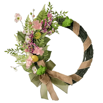 Senmasine Easter Decoration Wreath For Front Door Mixed Egg Artificial Leaves Flowers Ribbon Carrot 22inch 24inch