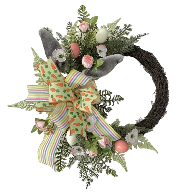Senmasine guirlanda de decoração de páscoa para porta frontal, ovo misto, folhas artificiais, flores, fita, cenoura, 22 polegadas, 24 polegadas