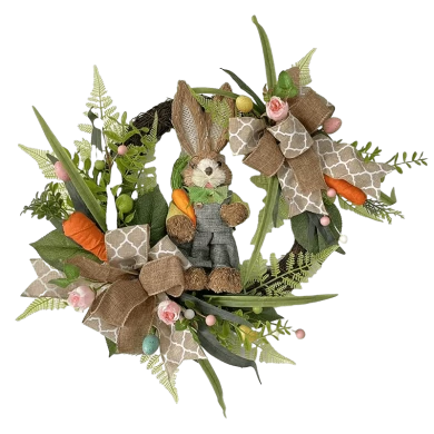 Senmasine Osterdekorationskranz für Haustür, gemischte Eier, künstliche Blätter, Blumen, Band, Karotte, 55,9 cm, 61 cm