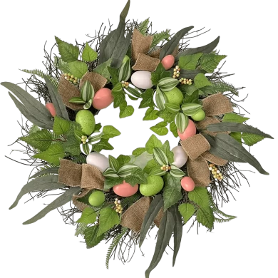 Senmasine Coroa artificial de Páscoa com coelho, ovos coloridos, folhas verdes, decoração, guirlandas de primavera, 22 polegadas, 24 polegadas
