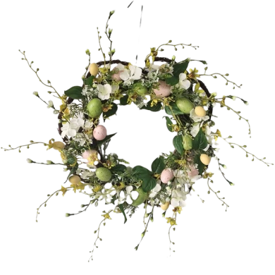 Senmasine 22-calowy 24-calowy sztuczny wieniec wielkanocny z kolorowymi jajkami Króliki Kwiaty Zielone liście Dekoracja