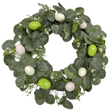 إكليل عيد الفصح الاصطناعي سينماسين 22 بوصة 24 بوصة مع بيض ملون وزهور أرنب وأوراق خضراء للزينة