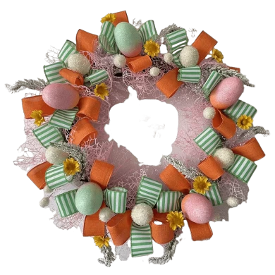 Senmasine Ghirlande per porta pasquali per decorazioni sospese Uova colorate miste Foglie artificiali Fiocchi di nastro Coniglio