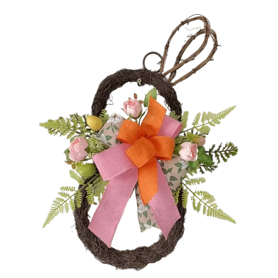 Senmasine – couronne de lapin de pâques avec œufs, nœuds de ruban colorés, fleurs artificielles, décoration de feuilles