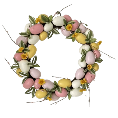 Senmasine Easter Door Wreaths For Hanging Decoration Mixed Colorful Eggs Artificial Leaves Ribbon Bows Rabbit - COPY - 0e05v8