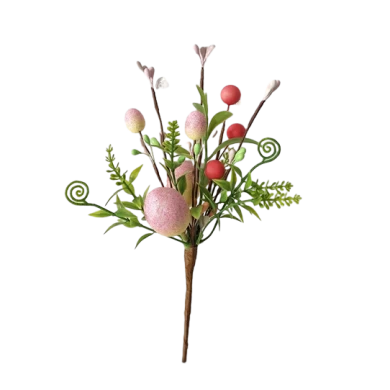Senmasine - Palillos para huevos de Pascua con hojas artificiales, flores, decoración de conejo y zanahoria, 9/10/11/12/14/15 pulgadas
