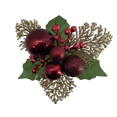 Senmasine Plettro di fiori artificiali con foglie artificiali Decorazione di palline di Natale miste con pigna glitterata di pino