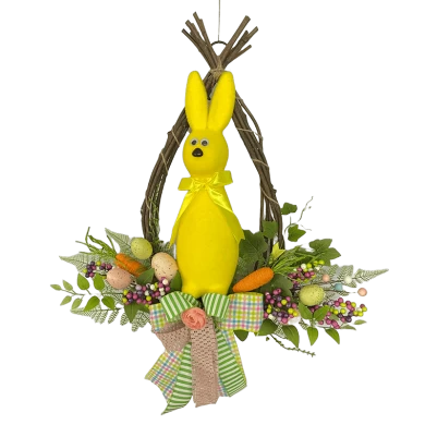 Wieniec wielkanocny Senmasine z plastikowym jajkiem królika, sztucznymi wieńcami, wiszącą dekoracją