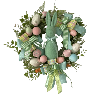 Corona de Pascua Senmasine con decoración colgante de coronas artificiales de huevo de plástico de conejo