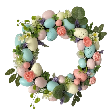 إكليل عيد الفصح على شكل بيضة سينماسين للتعليق على الباب الأمامي لتزيين الربيع بيض بلاستيكي ملون مختلط
